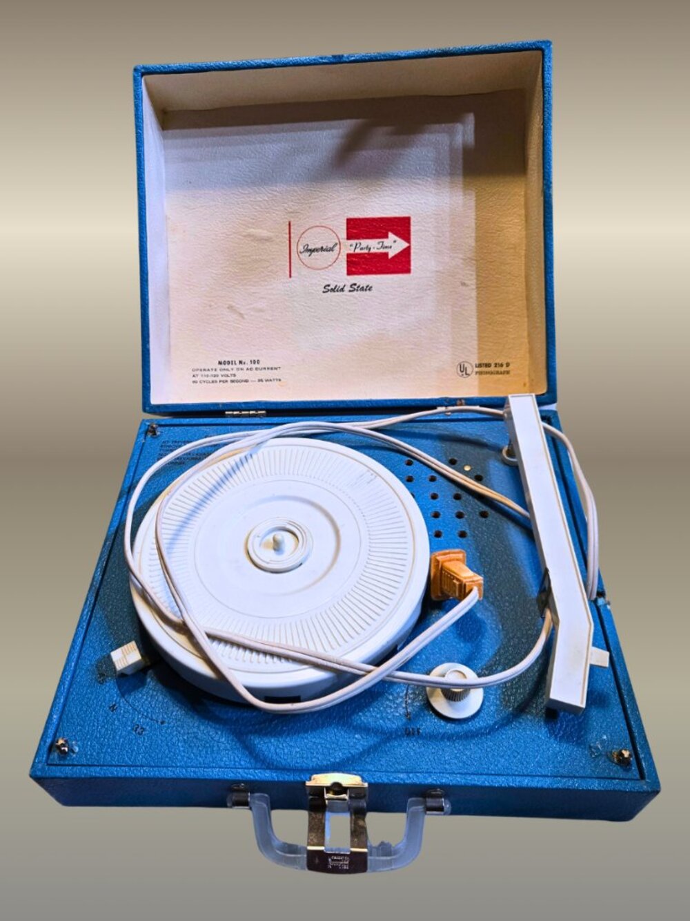 Vintage Sky Blue Imperial Party Time Solid State Small Record Player